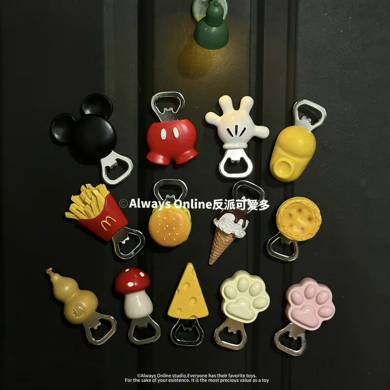 Disney Mickey Creative Bottle Opener Refrigerator Magnets French Fries Hamburg Bottle Opener Kawaii Decorations