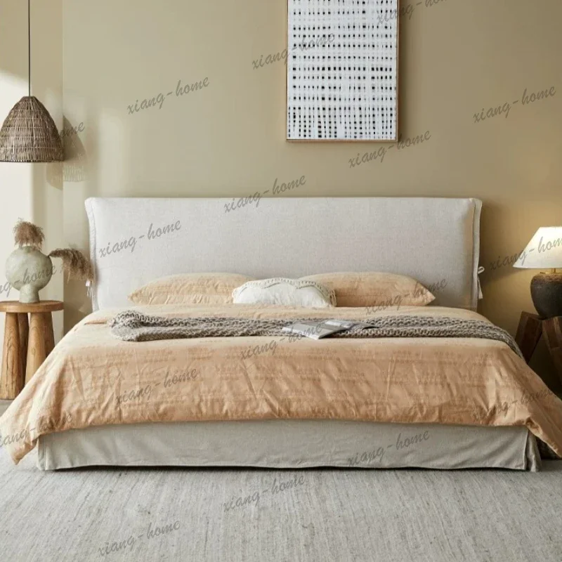FG 180x200cm Japandi Style Linen Fabric Bed Solid Wood Bed with Removable Washable Cover for Hotel Homestay & Bedroom furniture