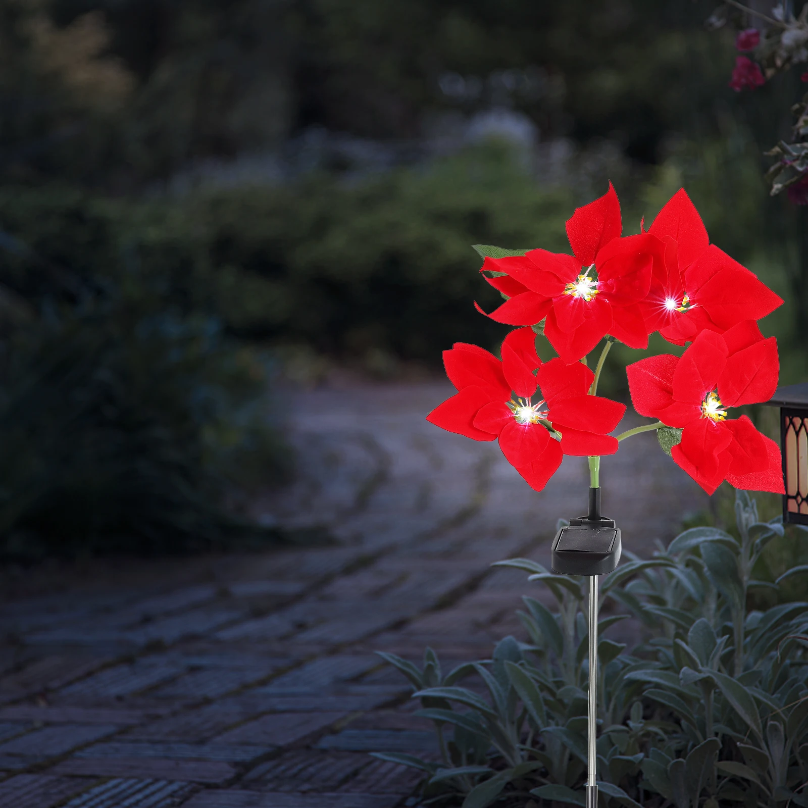 

Solar Christmas Flower Lights Yard Decor Red Poinsettia Xmas Ground Stake LED Outdoor Garden nament Festive Present