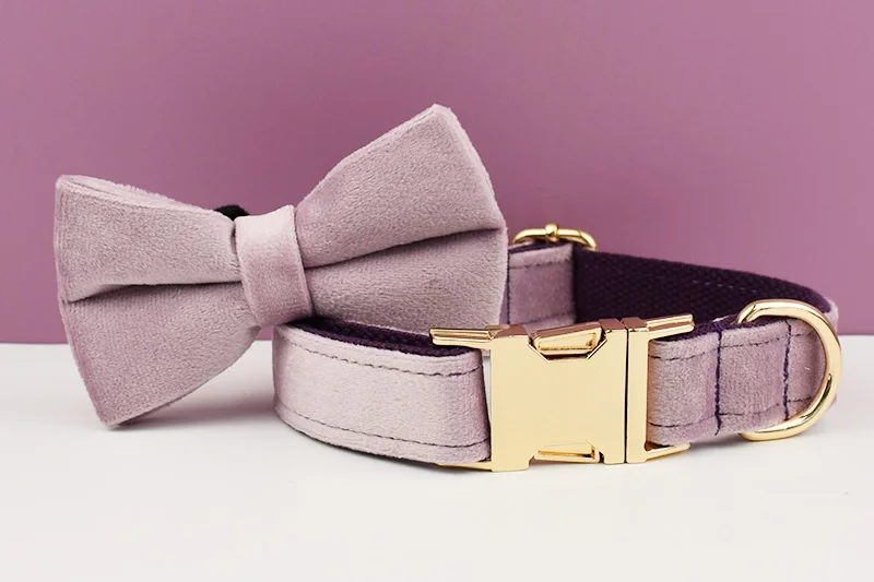 Deep Purple Velvet Powder Samt-Hundehalsband und Leinen-Set für individuell gravierte Namensschilder, Heimtierbedarf, Hundeleine, Samt 06 – Detail 5