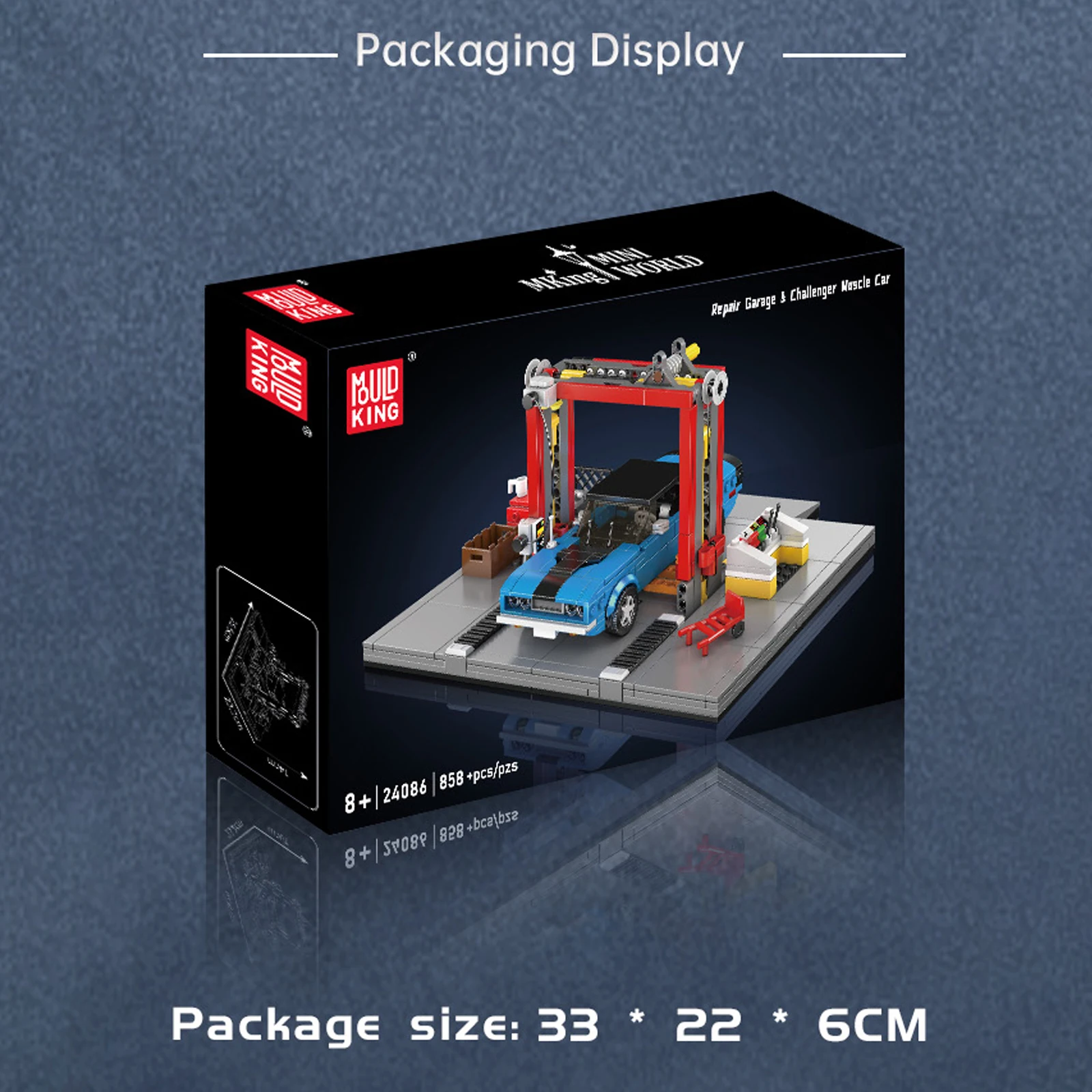 Mould King 24086 Repair Garage & Challenger Muscle Car Building Blocks Mini World Series Model Room Ornaments Boys Toys Gifts