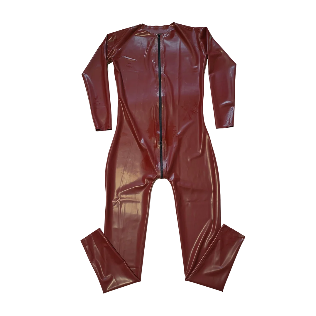 Latex Catsuit Men Rubber Fetish Front Zip Handmade Bodysuit RLCM063