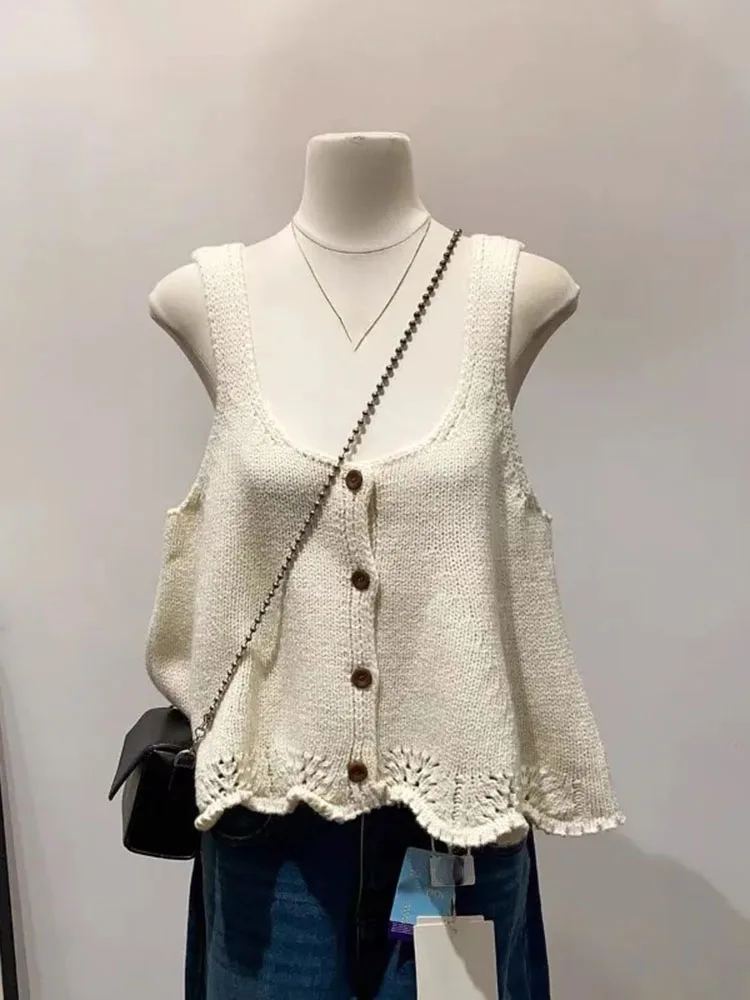Solid Knit Camisole Vest Women 2026 New Sleeveless Overlap Single Breasted Crop Top Sweet Jacquard Y2k Sweater Cardigan