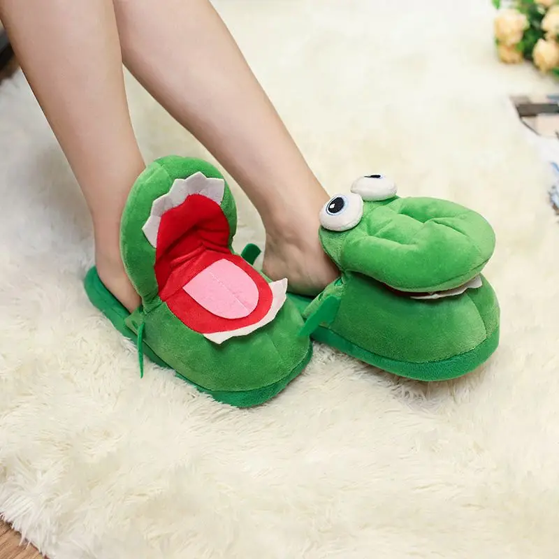 Creative Crocodile Cotton Slippers With Moving Mouth, Funny Non-slip Home Cotton Shoes, Gifts Plush Toy Slippers, Winter Ladies