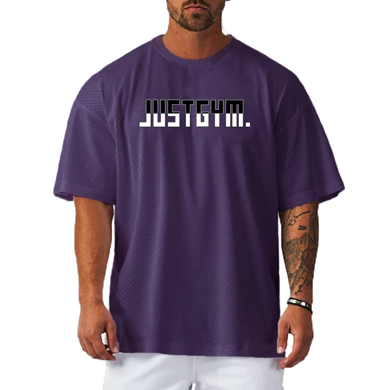 Summer Men Running Sports Short-sleeved Quick-drying Mesh Top Training Loose Breathable and Moisture-Wicking Oversized T-shirts