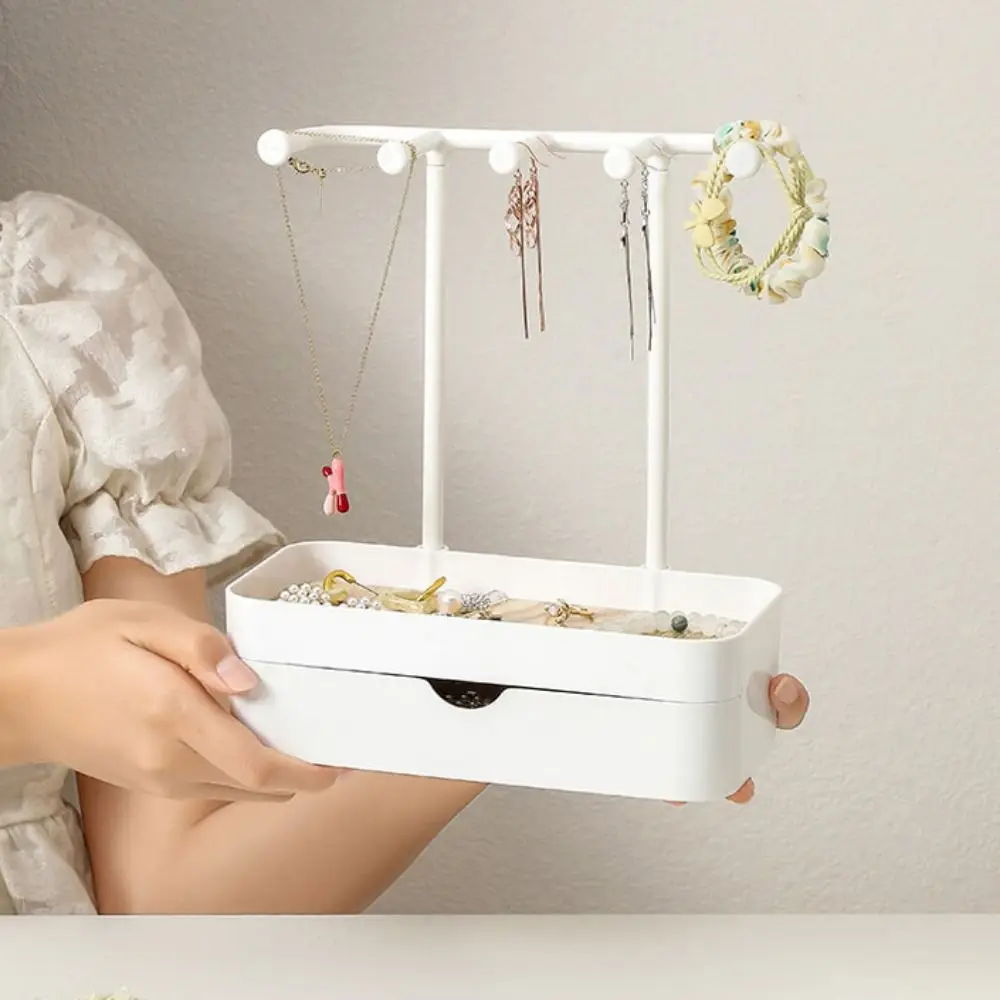 

With Tray Jewelry Display Stand Hanging Holder Save Space Earring Storage Rack Double Layer PP and Wood Jewelry Organizer Women