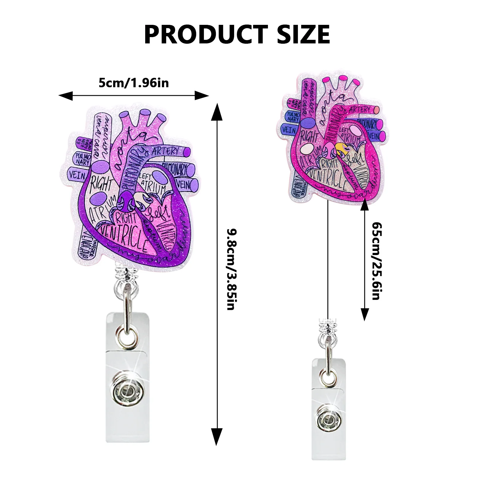 Custom Badge Reel Medical Series Heart Glitter Acrylic Nurse Doctor Badge Holder For Nurse Accessories Scrub Life With Clip