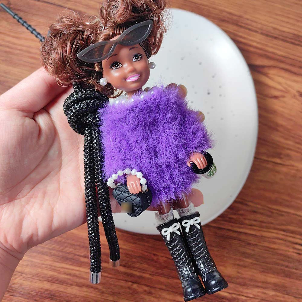 Porte-clés poupée princesse fille peau noire africaine, Version coréenne, pendentif mode petit parfumé 1/12 poupée BJD, porte-clés exquis