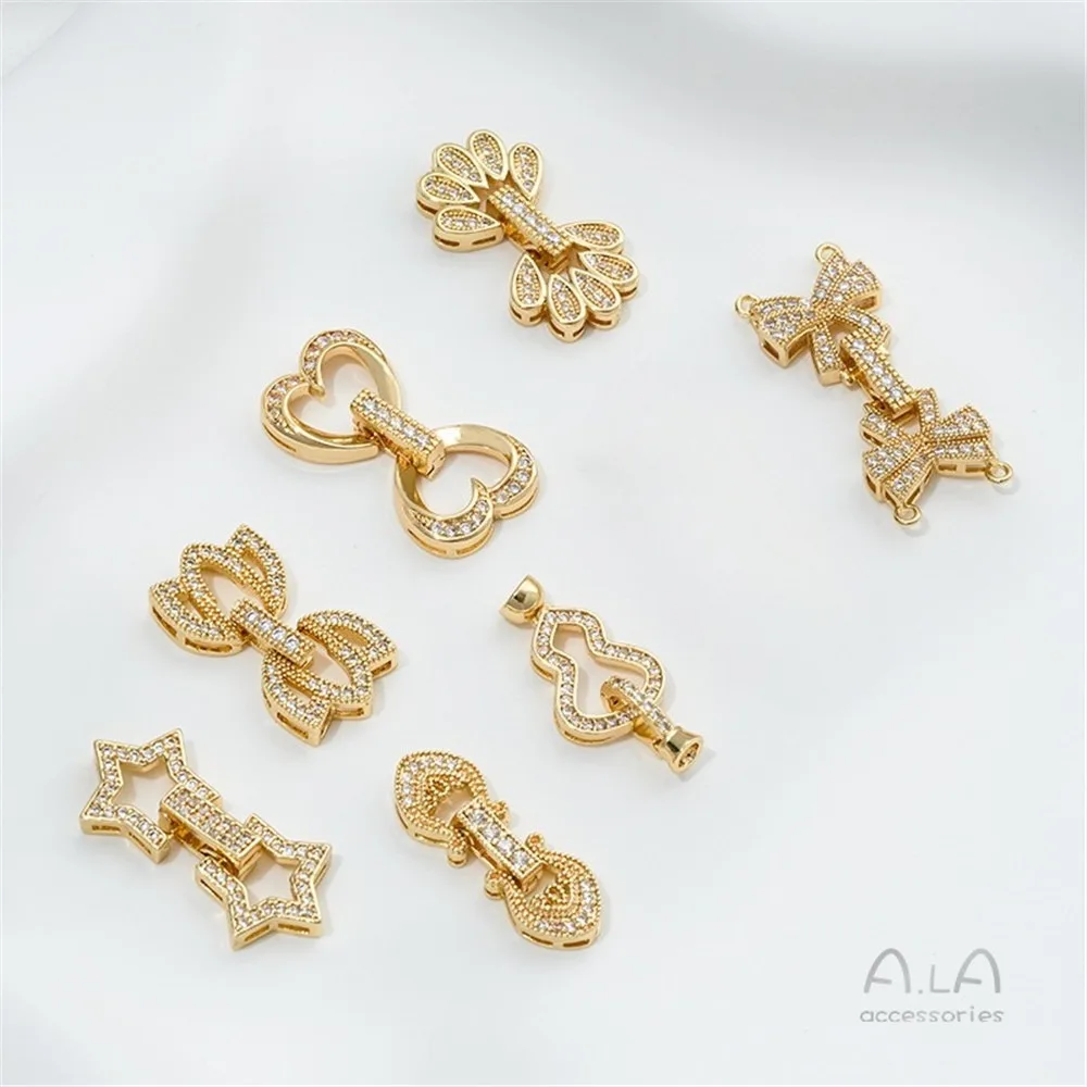 14K Gold Gourd Peach Heart Bow Single and Double Breasted Pearl Buckle DIY Necklace Bracelet Connection Buckle Accessories