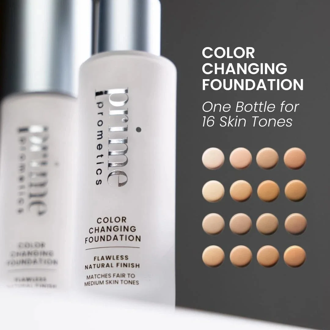 Prime Prometics Color Changing Foundation for Mature Women – Instantly Adapts to Your Skin Tone, 12-Hour Wear Natural Dewy Finis