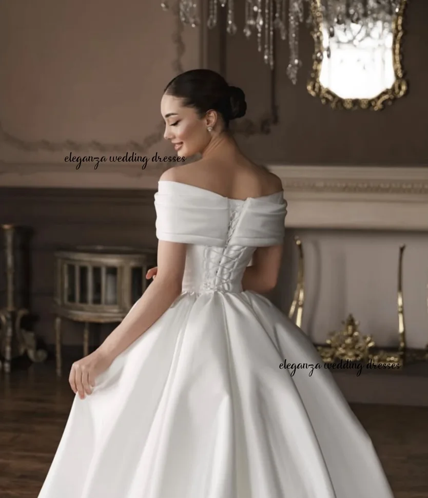 

Атласное свадебное платье цвета слоновой кости с открытыми плечами по индивидуальному заказу, простые плиссированные бальные платья со шлейфом, вечерние платья Vestido de novia