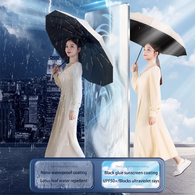 Umbrella 24 Ribs Auto Open Close Windproof UV Protection Compact Folding Sun Rain Dual Use Men Women Outdoor Travel Lightweight