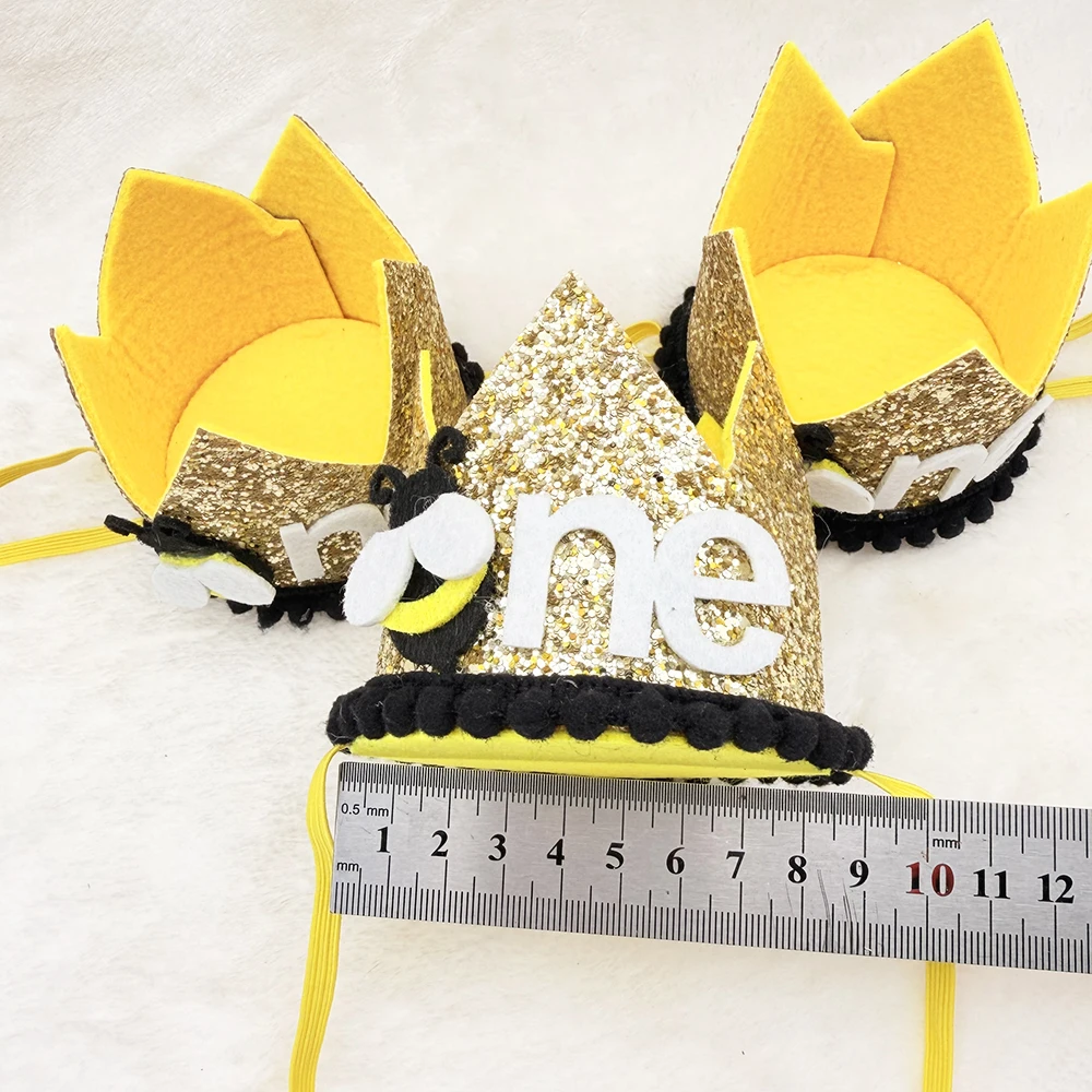 1Pcs Gold Bee Happy Birthday Party Baby Boy One Crown Headband Hat Birthday Baby Shower 1st Birthday Party Decoration Supplies