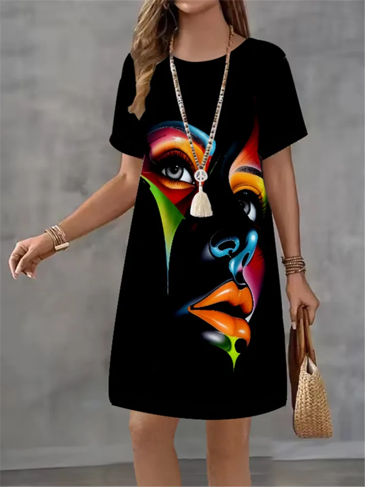 Mode-Trend 3D Imitation Denim Muster frauen Kleid Neue Sommer Straße Denim Blume Drucken Kurzarm Lose Beiläufige Mini kleid