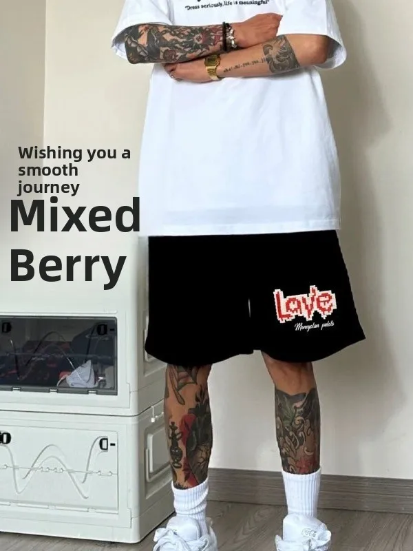 

Мужские спортивные шорты свободного кроя из ледяного шелка для лета, молодежные повседневные брюки для бега с прямыми штанинами, эластичным поясом и средней посадкой, укороченные