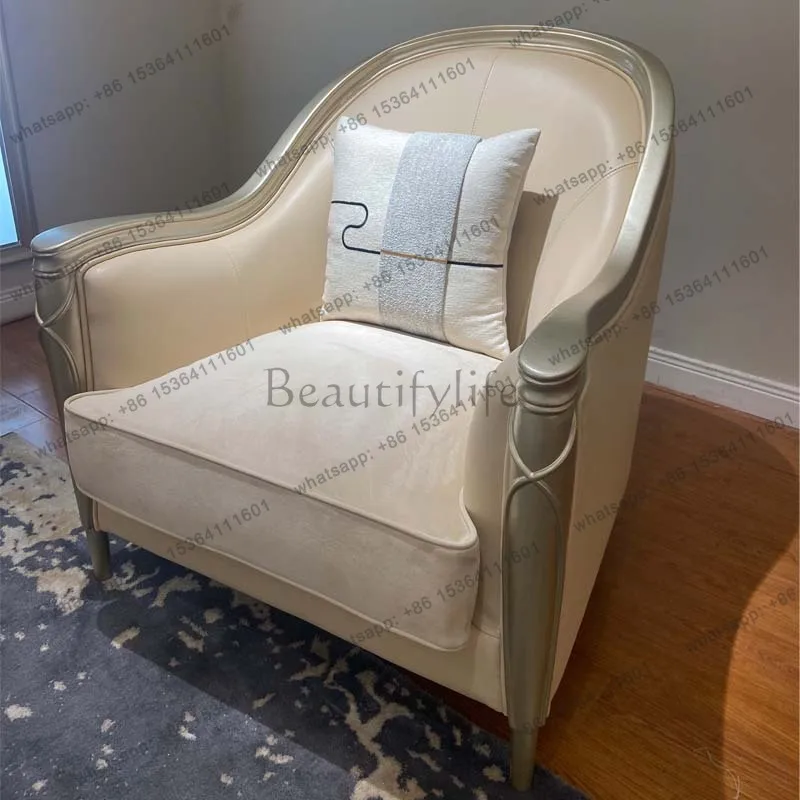 American light luxury three-person living room leather art sofa solid wood full leather