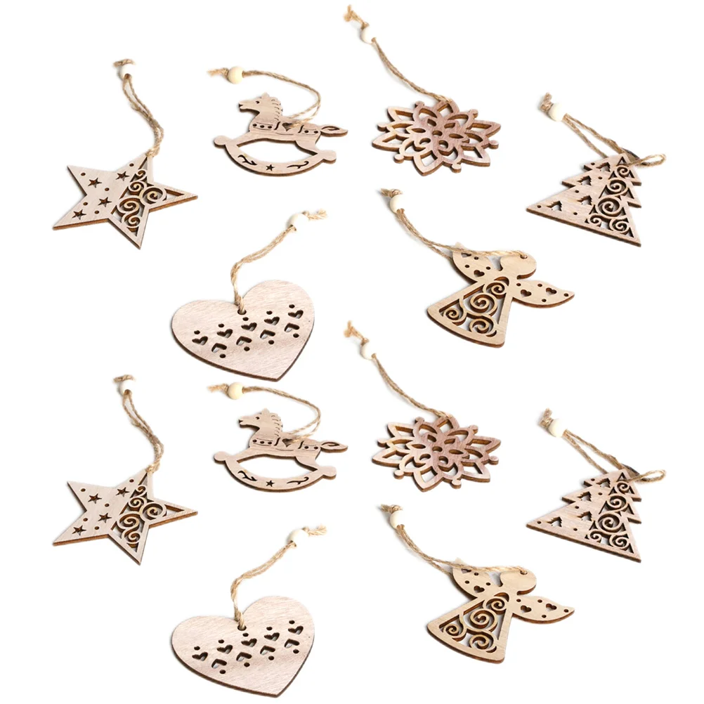 

1Set Christmas Tree Decorations Wooden Cutouts Xmas Hanging Ornaments Unpainted Wood Slices DIY Graffiti Chips