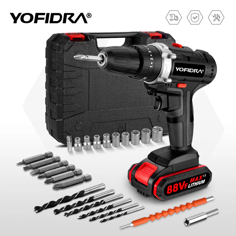 YOFIDRA 25+3 Torque Electric Impact Screwdriver Cordless Electric Hammer Drill Wrench Home Power Tools For Makita 18V Battery