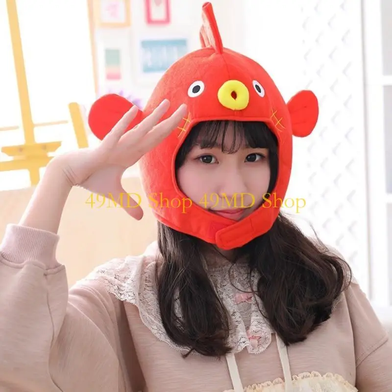 49MD Stuffed Toy Plush Hat Cartoon Puffer Fish Earflap Cap Halloween Cosplay Headwear