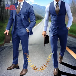 Traje de negocios azul real para hombre, traje de tres piezas, pantalones, chaleco, chaqueta ajustada, ropa completa, esmoquin para novio de boda