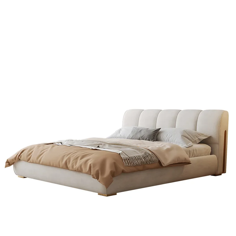 

Modern simple technology velvet 1.8m light luxury Nordic master bedroom double floor puff bread bed fabric bed
