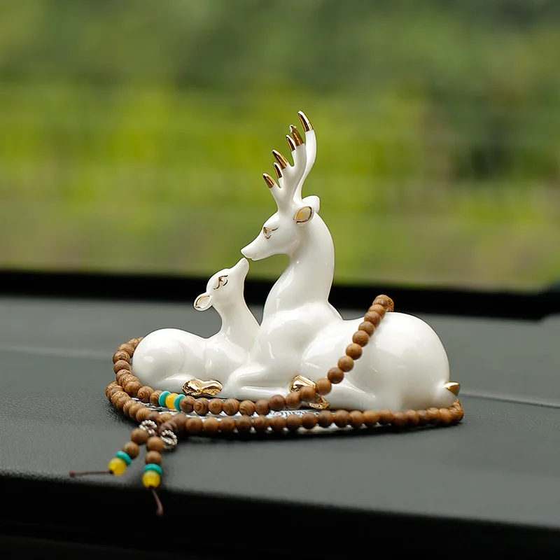 

Safe Journey High-End Interior Decorations White Porcelain Deer Car Decoration Ornament