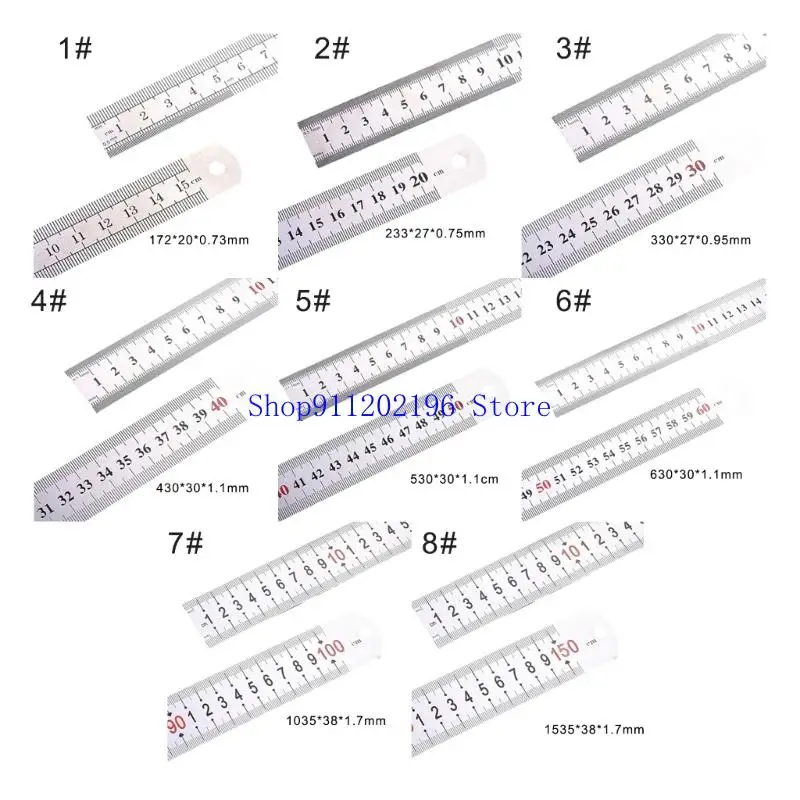 Régua aço inoxidável p82a com polegadas, centímetros, escalas, ferramenta medição régua matemática