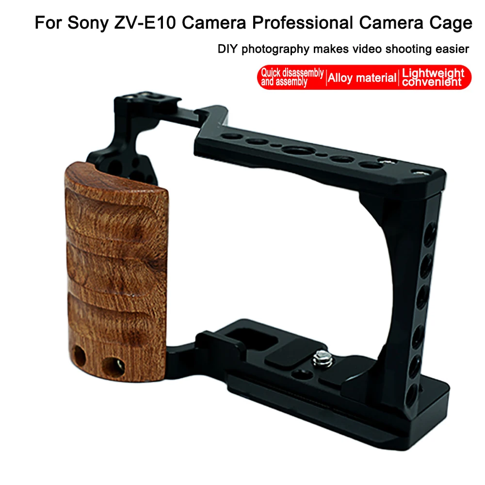 

Wooden Handgrip Camera Cage For Sony ZV-E10/A6100/A6300/A6500/A7C Wood Handle Metal Camera Cage Stabilizer Rig Expansion Frame