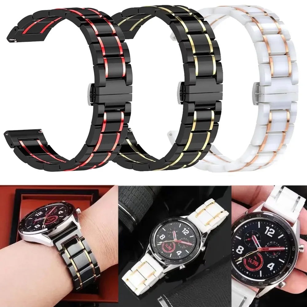 Ceramic Metal Strap For Samsung Watch 7/6/5/4 Huawei Watch 5 4 GT6-5-4 Pro 46mm Amazfit GTR4/GTS 4 22mm 20mm Bracelet Wristband