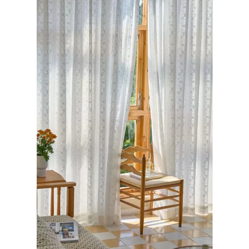 Simple and Light Luxury Retro Style Flower Rattan Embroidered Lace Curtains Living Room Bedroom Balcony Blackout Curtains