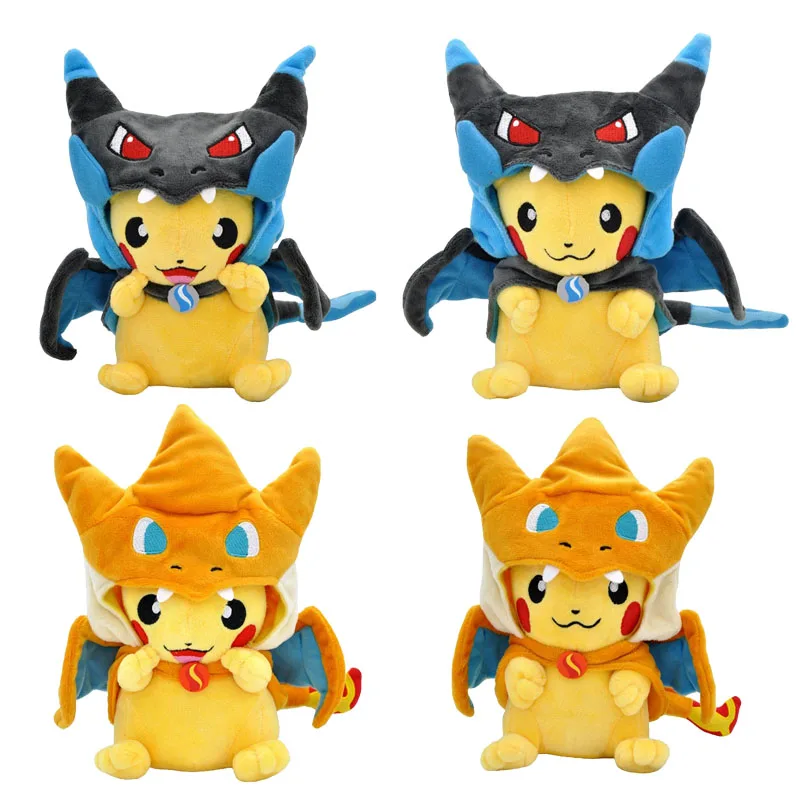 

Cos Eevee Pikachu Cosplay Plush Toy Charizard Peluche Snorlax Garchomp Tyranitar Hydreigon Stuffed Animal Doll Plushies Toy Gift