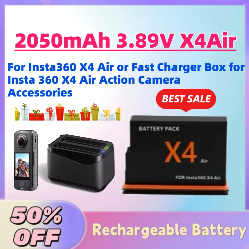 

High-Quality 2050mAh 3.89V X4Air Battery for Insta360 X4 Air or Fast Charger Box for Insta 360 X4 Air Action Camera Accessories