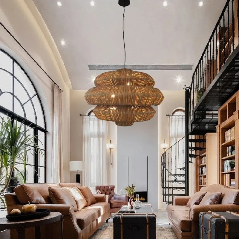 

Antibes Grande Pendant Light Japanese Wicker Chandelier for Living Room Restaurant bedroom Rattan woven lantern Pendant lamp