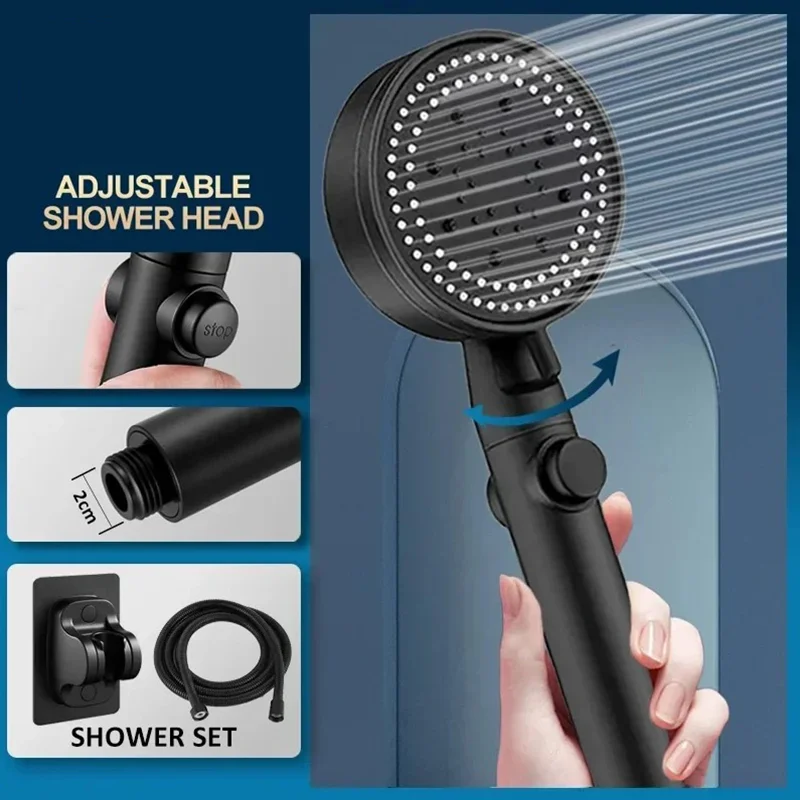 Shower Head Water Saving 5 Modes Adjustable High Pressure Showerhead Shower Bracket Handheld Spray Hangable Bathroom Accessories