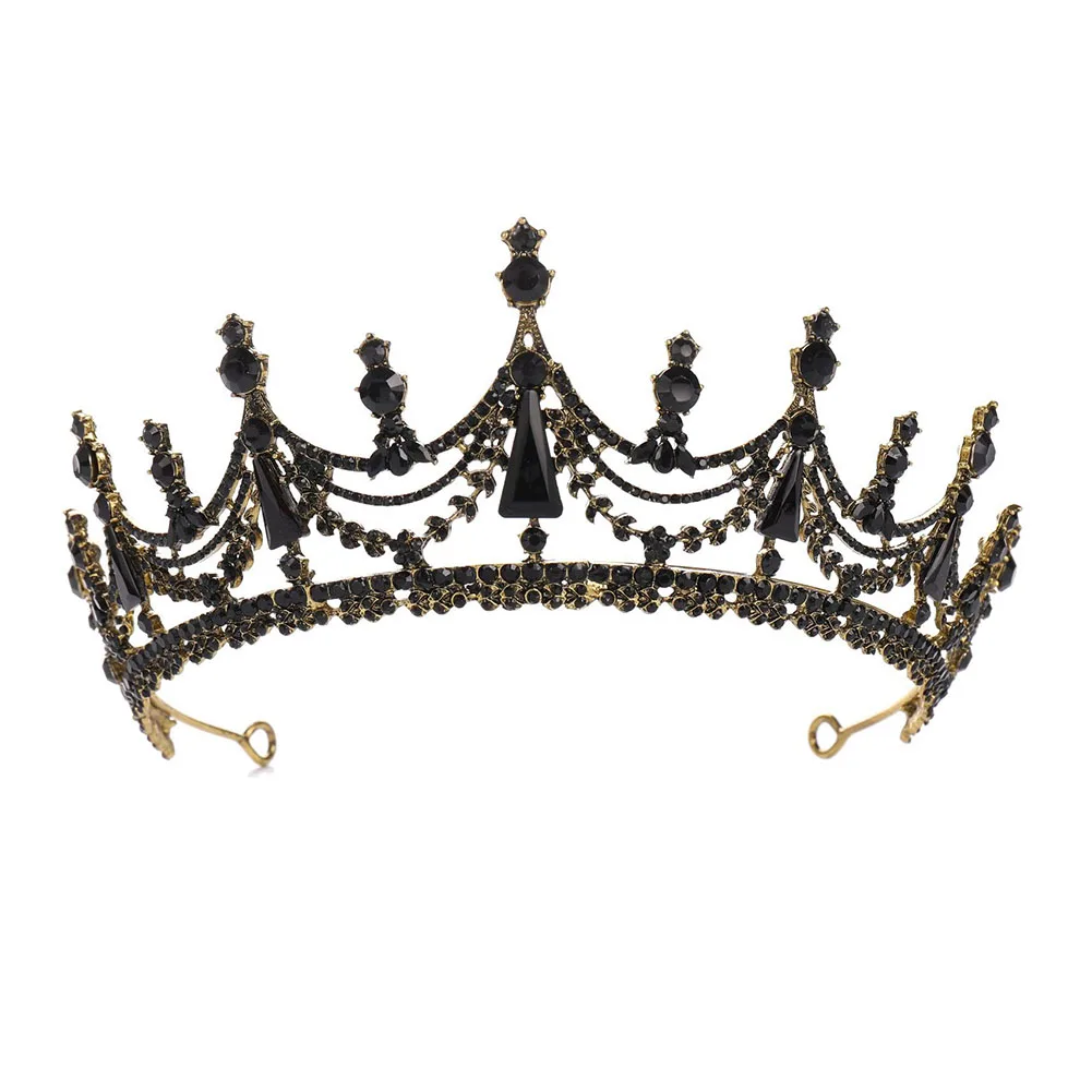 Brautkrone Königin Stirnband Frauen Haarschmuck schwarz Strass Tiara für Braut Brautjungfer Prinzessin Kostüm