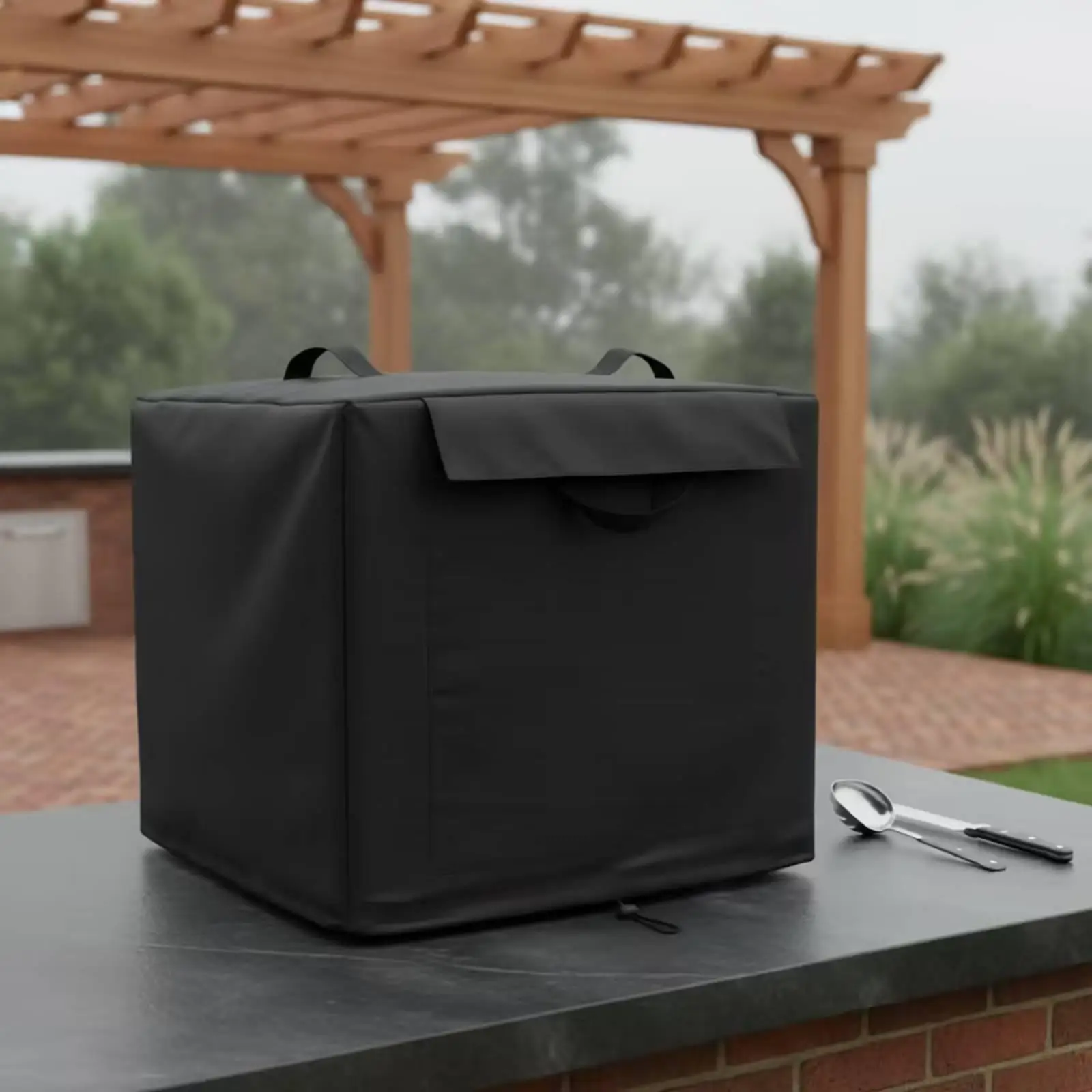 Pizza Oven Cover with Pocket Form Fitting 21.5 X 18 X 15.1 Inch Oxford Cloth Dust Cover for Square Ovens