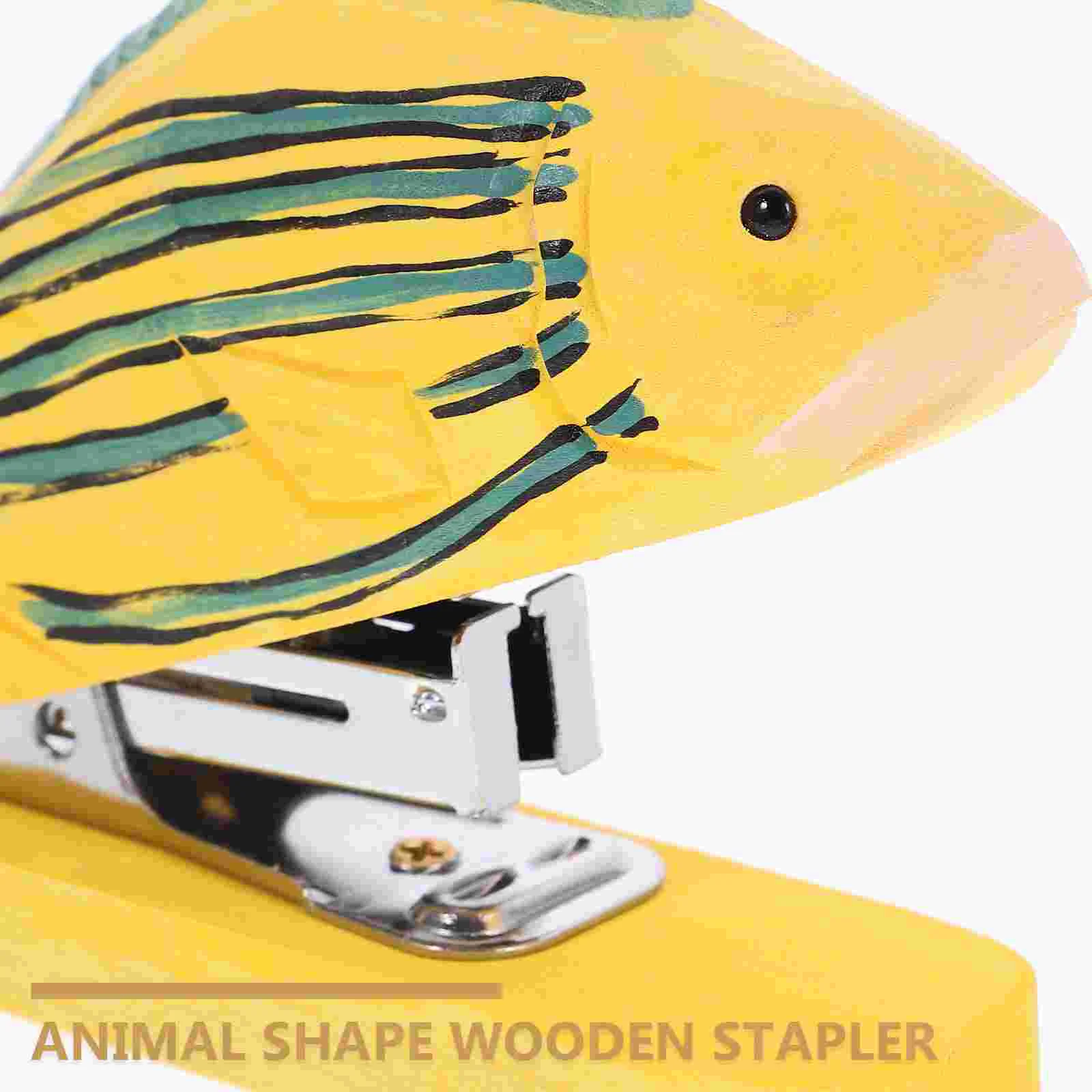 Animal Stapler for Office Funny Paper Stapling Tool Book Desk Accessories Wood Wooden Reusable Small