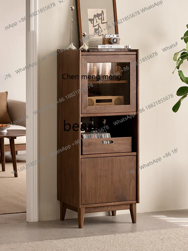 

M178 North American black walnut wine cabinet Nordic solid wood home display locker against the wall