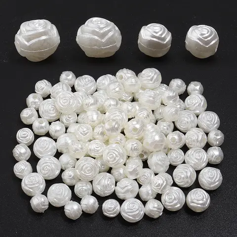 200/300pcs 6/8mm ABS Imitation Pearl Beads Beige White Rose Bud Shape Loose Spaced Bead For DIY Bracelet Necklace Decor Supplies
