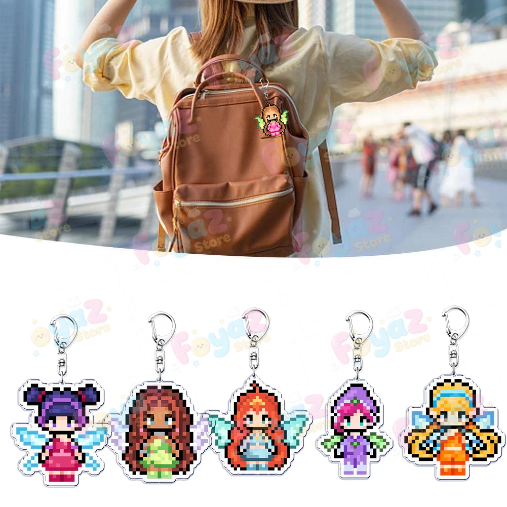 الكرتون بكسل الجنية سلاسل المفاتيح ل اكسسوارات حقيبة سحر ستيلا موسى Tecna السحرية فتاة الجنيات Keyrings مجوهرات أصدقاء الهدايا #6