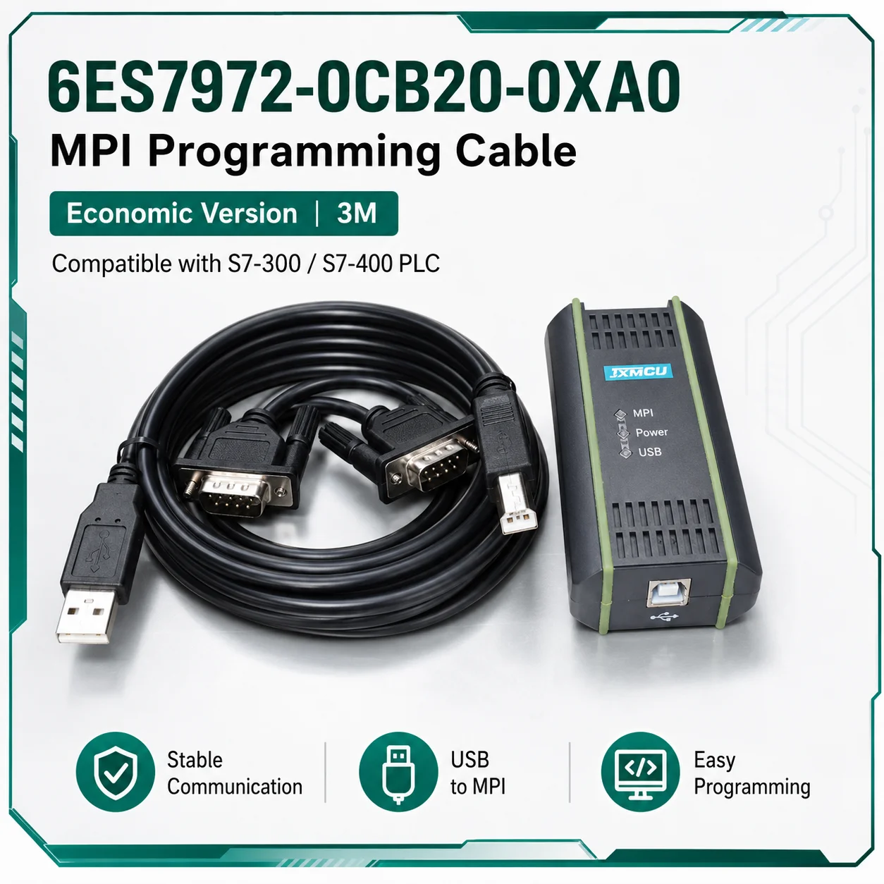 6ES7972-0CB20-0XA0 USB MPI PLC Programming Cable for Siemens S7-300 S7-400, Economic Version Communication Cable, 3M