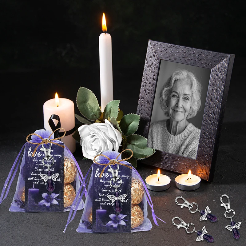 

20 Set Sympathy Thank You Tags For Memorial Supplies Funeral Favors Celebration Of Life Favors Angel Keychains Organza Bags