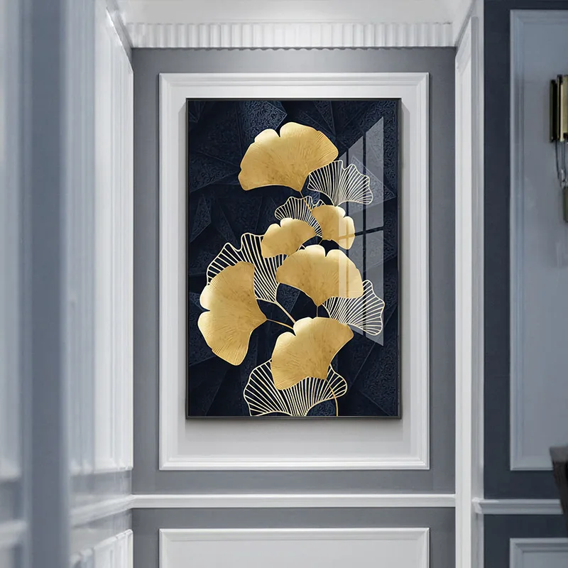 Japanese Luxury Black Golden Leaf Abstract Geometry Unframed Canvas Painting Posters For Living Room Bedroom Home Wall Art Decor