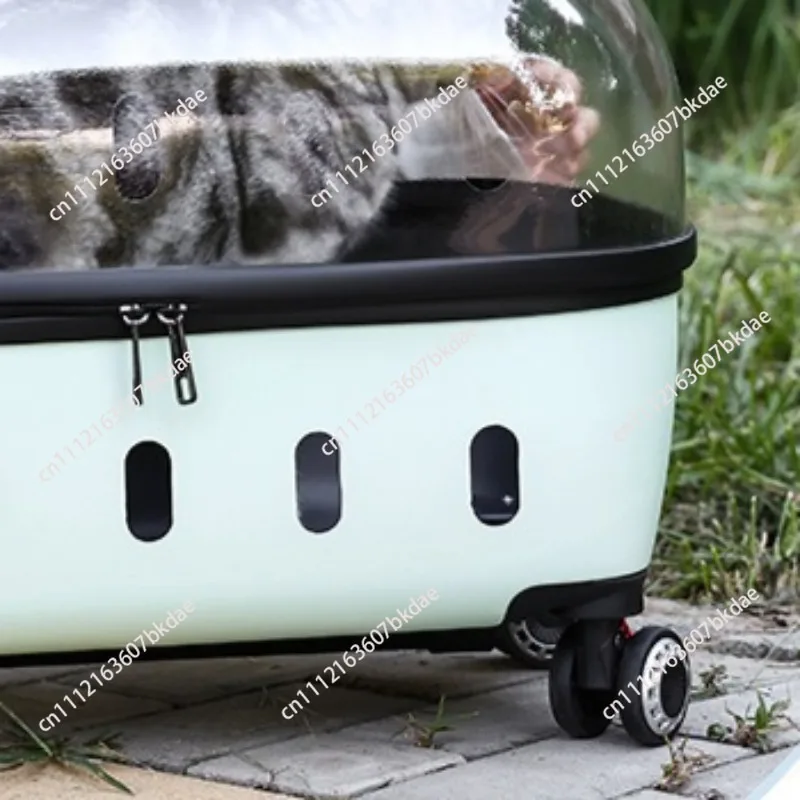 Fashion Transparent Cat Cage Large Capacity Pet Suitcase Breathable Cat Carriers Pull Rod/Handheld Dual Use Cat Transport Cart