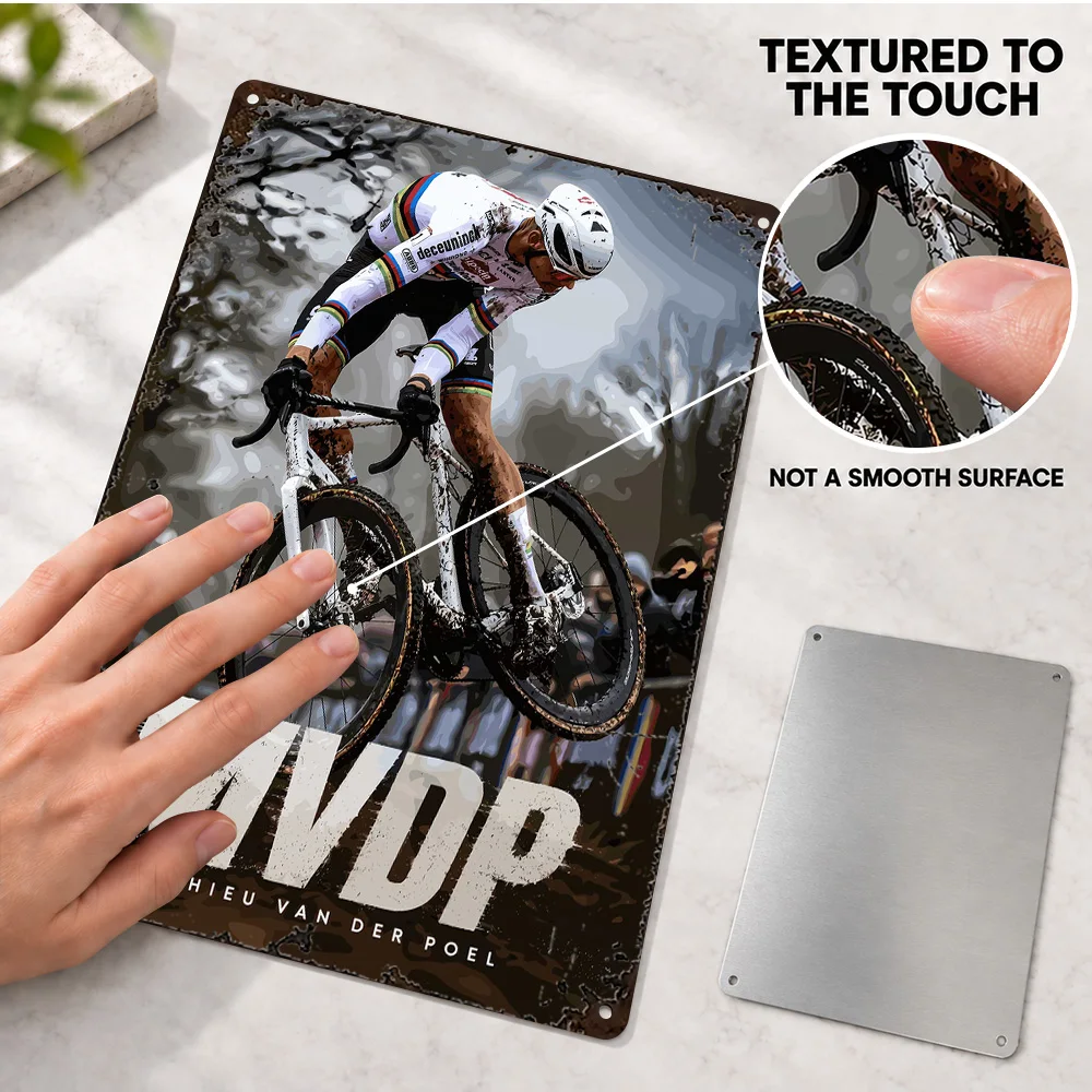 Mathieu Van Der Poel Cyclocross Aluminum Poster Personalized Metal Sign Vector Portrait Illustration Wall Art For Home Office