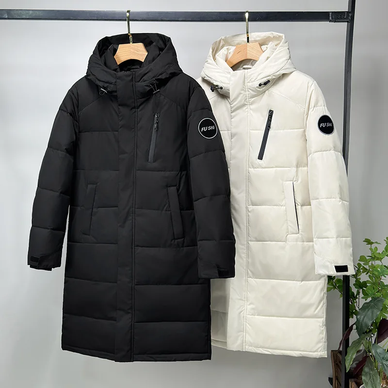

Winter Long White Duck Down Coats Men Knee Length Thickened Unisex Puffer Jacket for Men Women Couple's Winter Outerwear