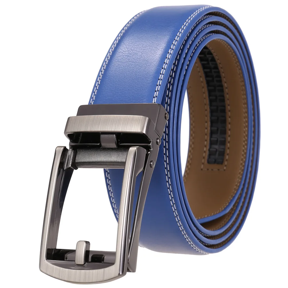 Unisex-Klickgürtel für Herren, Luxusmarke, Designer, modisch, automatische Schnalle, echtes Leder, Herrengürtel, männlicher Jeans-Hüftgurt, Blau – Detail 5