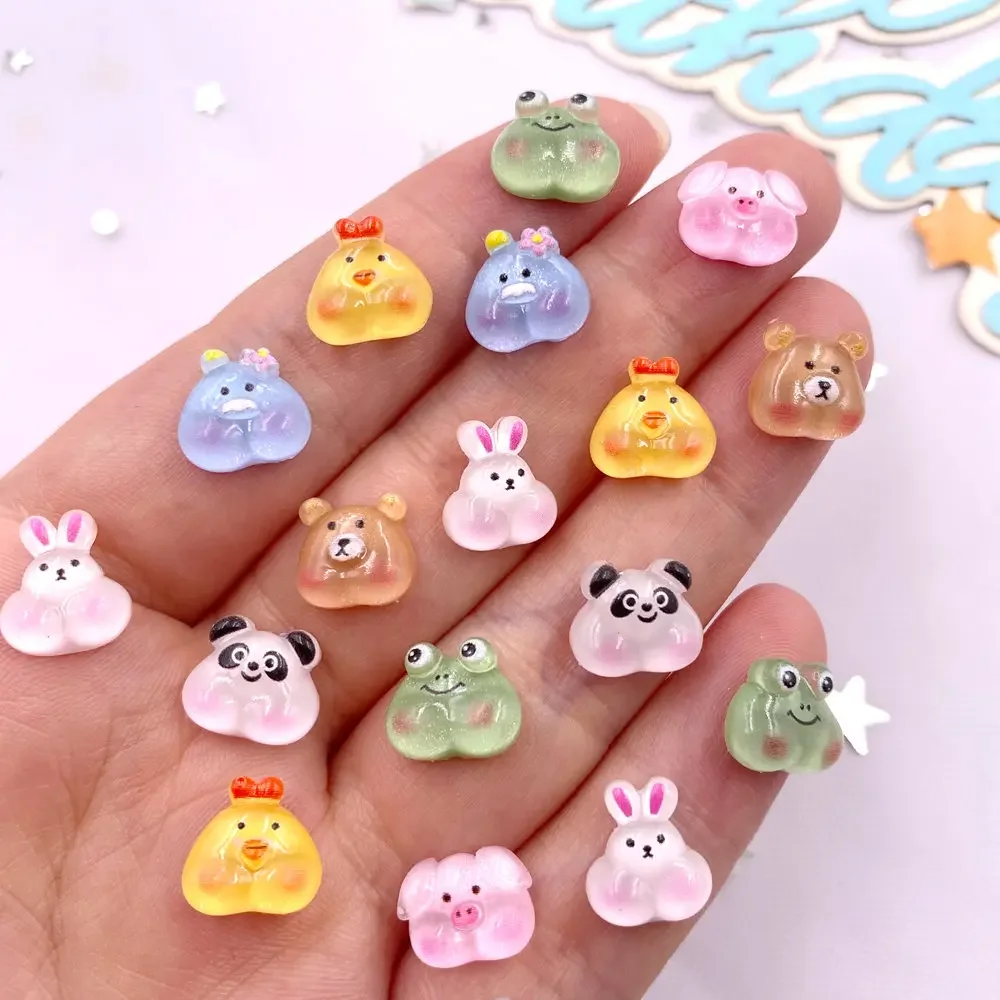 50 шт., блестящие разноцветные мультяшные лягушки, панды, кролика, цыпленка, медведя, фигурки с плоской спинкой, дизайн ногтей, сделай сам, скрапбуки, аксессуары L812 J