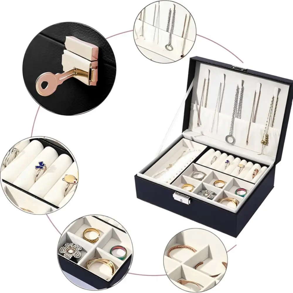 

Large Capacity Pu Leather Jewelry Box Double Layer Detachable Jewelry Organizer Subzone Necklace Bracelet Jewelry Storage Box