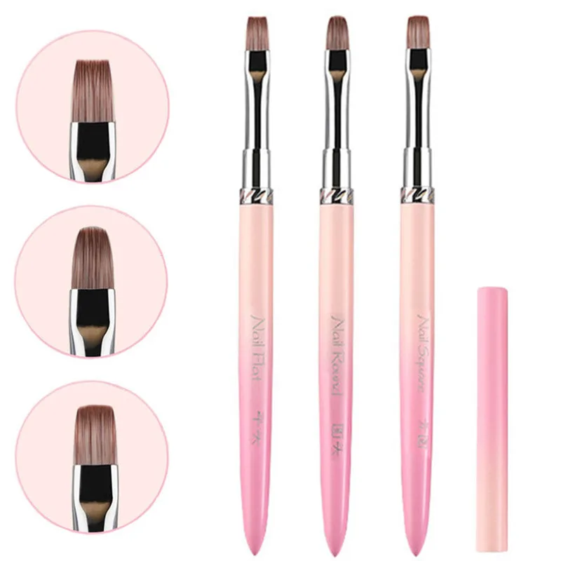 3Style Pink Gradient Handle Nail Drawing Brushes For Manicure Painting Gradient UV GEL Extension Builder Drawing Pen